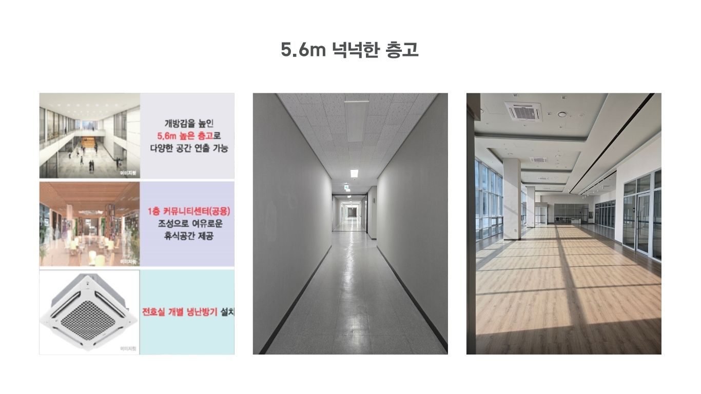 5.6m 층고 단면과 작업장 내부 이미지컷